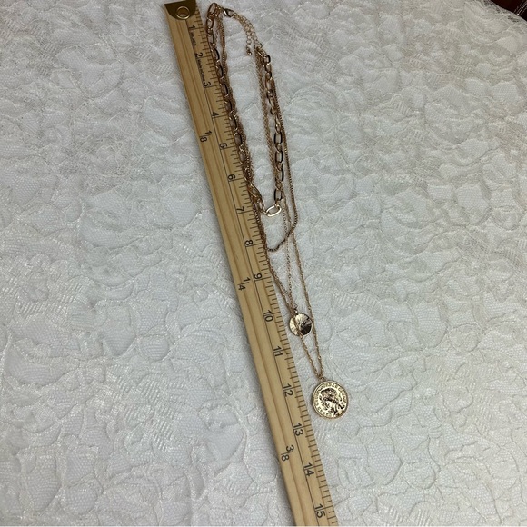 NEW - Macy's Multi Layered Strand Medallion Coin Pendant Gold Tone Necklace Glam - Picture 13 of 16